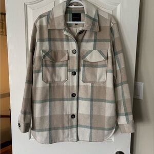 Dynamite Checkered Utility Jacket in Cream and Tan